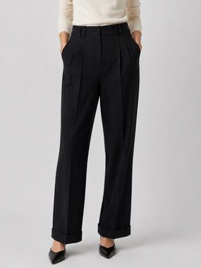 Club Monaco Allie Front Pleat Cuff Hem Trouser Pants in Black
